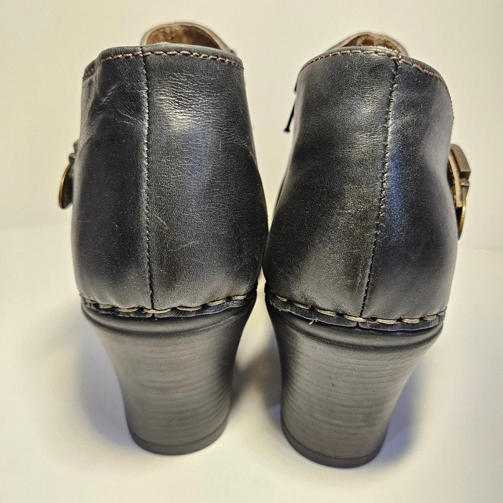 Josef Seibel Womens Black Leather Buckle Ankle Boots Block Heel‎ Size 39